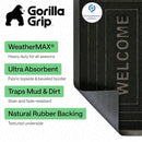 GORILLA GRIP 100% Waterproof All-Season WeatherMAX Doormat 35x23 - Black Welcome - Brand New