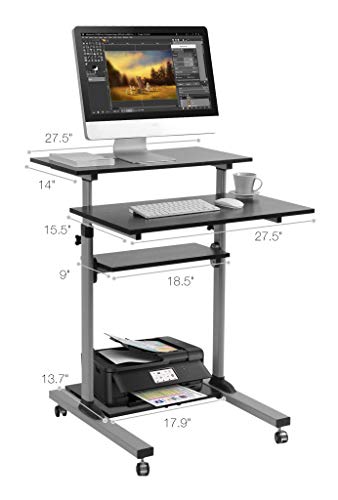 TECHORBITS ROLLING DESK STANDING SITTING MOBILE CART WHEELS OF-WS-T01 - BLACK - Like New
