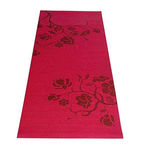 TONE FITNESS YOGA MAT WITH FLORAL PATTERN - RED - Brand New
