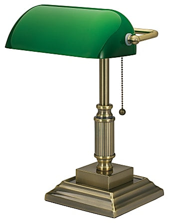 REALSPACE TRADITIONAL BANKER'S LED LAMP, 14-3/4"H, GREEN/ANTIQUE BRASS - Brand New