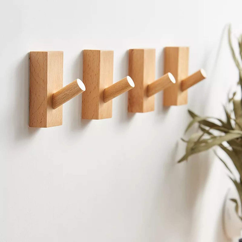 HomeDo 8Pack Adhesive Wall Hooks Hat Rack, Wooden Coat Hooks Wall Mounted - Like New