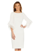 Adrianna Papell Womens Knit Crepe Tiered Sleeve Dress, Ivory, 4 - Brand New