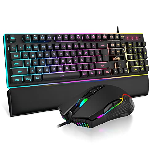 RedThunder K10 Wired Keyboard Mouse Wrist Rest Combo RGB 3 in 1 PC Gamer - Black - Like New