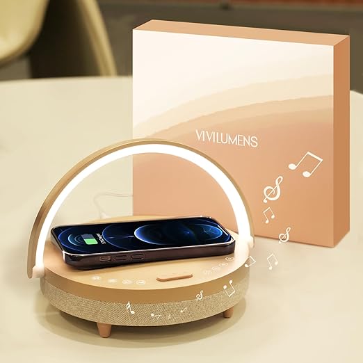 Vivilumens 5 in 1 Bedside Lamps Wireless Charger Bluetooth Speaker - Rosy Beige Like New