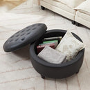IMMULIZE 30" Ottoman Modern Button Circle Storage Coffee PU Leather - BLACK - Like New