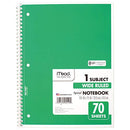 MEAD SPIRAL NOTEBOOK, 1 SUBJECT, WIDE RULED PAPER, 70 SHEETS (05510AC5) - GREEN - Brand New