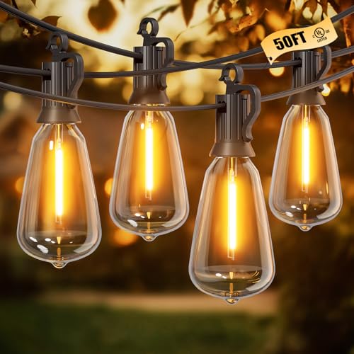 BRIGHTOWN 50FT OUTDOOR STRING LIGHTS 25 LED EDISON BULBS PATIO LIGHTS - BLACK - Like New
