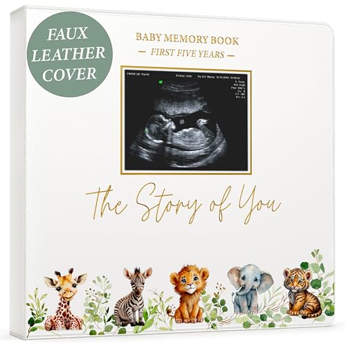 CV CHARVORIA Baby Book Keepsake - Timeless Baby Memory Book - Safari Theme Green - Brand New