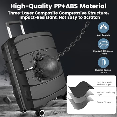 AXIDOU 20 INCH CARRY-ON LUGGAGE 22X14X9, SUITCASE SPINNER, PP20-01 - BLACK - Like New