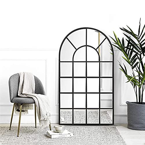GIFTTROVE BLACK ARCHED WINDOW MIRROR LARGE WINDOW PANE MIRROR - BLACK - Like New