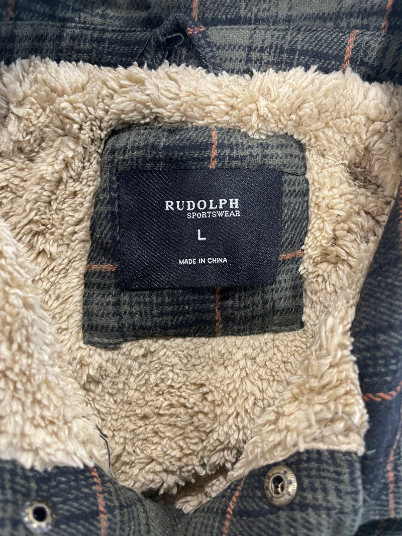 RUDOLPH MEN'S FLANNEL SHERPA-LINED SHIRT JACKET - SIZE: MEN L - OLIVE/BLACK - Like New