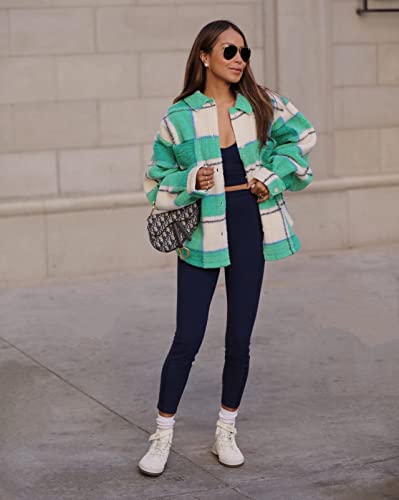 SJB10043 Bandier Sincerely Jules X Aspen Sherpa Jacket Medium Green Plaid - Brand New