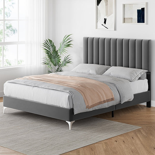 GARVEE GRAY FULL WOOD UPHOLSTERED BED - Like New