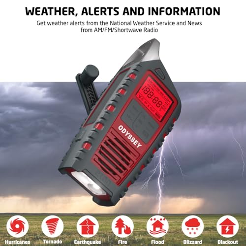 ETON ODYSSEY HAND CRANK NOAA WEATHER RADIO NFRX6ODYSSEY - RED - Like New