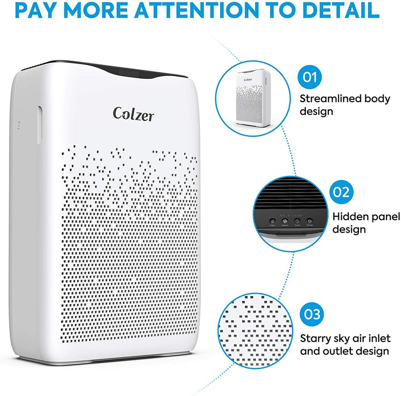 COLZER Air Purifier for Home Large Room with True HEPA Filter EPI-186 - WHITE Like New