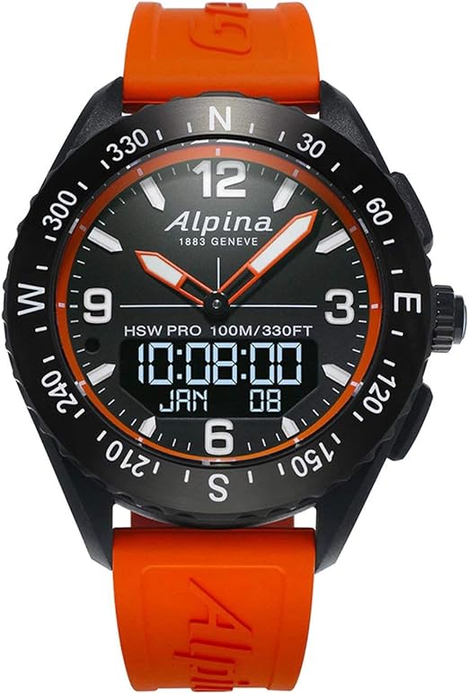 Alpina Alpiner X Quartz Black Dial Orange Strap Men's Smart Watch AL-283LBO5AQ6 Like New