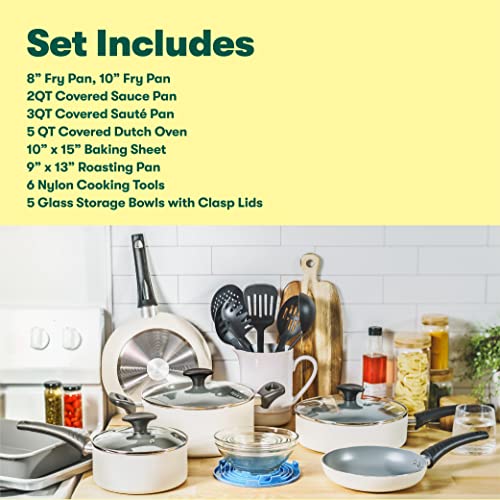 BELLA NONSTICK COOKWARE SET - ALUMINUM BAKEWARE, Pots And Pans, 21 PIECE - WHITE - Like New