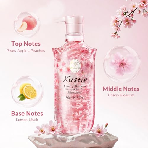Kustie Cherry Blossom Body Wash, Natural Petals & Essential Oils, 16.9 oz. - Brand New
