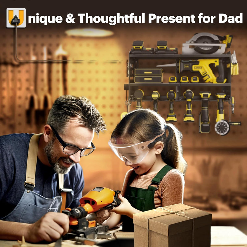 SPAMPUR POWER TOOL ORGANIZER WALL MOUNT WITH 6 CORDLESS DRILL HOLDER - BLACK - Brand New