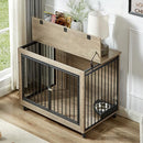 GOWE Furniture Style Dog Crate Side Table with Rotatable Feeding Bowl, Grey - Like New