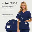 NAUTICA WOMEN'S SCRUB SET 9-POCKET BREATHABLE STRETCHY PANTS & TOPS XL NAVY - Like New
