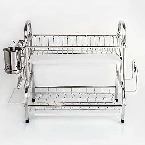 BLCNZLORY DISH DRYING RACK 2 TIER BOWL PLATE DISH DRAINER DRYING RACK - SILVER - Like New