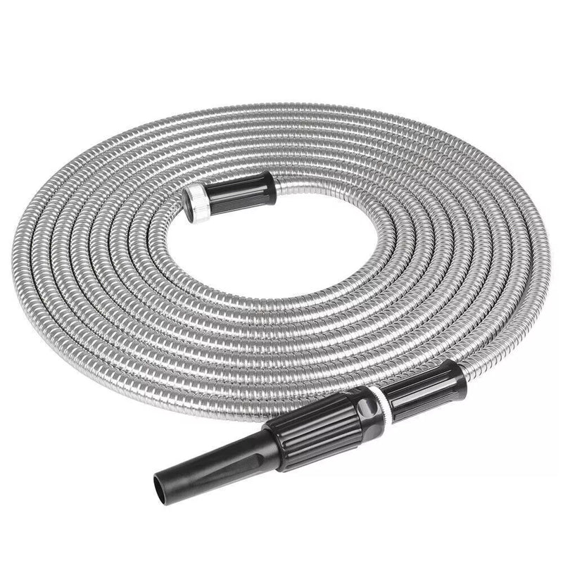 100FT STAINLESS STEEL METAL GARDEN WATER HOSE - SILVER Like New