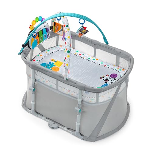 BABY EINSTEIN KICK & SNOOZE 3-IN-1 FOLDABLE PLAYARD BASSINET PIANO TOY - GRAY - Like New