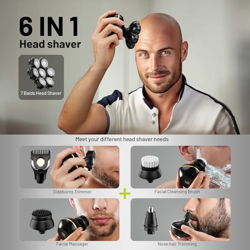 SHPAVVER HEAD SHAVERS UPGRADE 6-IN-1 ELECTRIC HEAD SHAVERS BALD MEN - Black Like New