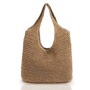 QTKJ HAND-WOVEN SOFT STRAW BAG RETRO SUMMER BEACH - STRAW TOTE, BEIGE/ KHACKI - Like New