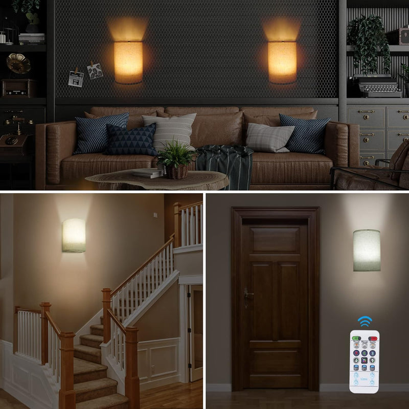 ARIXINKS WIRELESS WALL LIGHT WITH REMOTE BATTERY LIGHT SET OF TWO - BEIGE - Like New