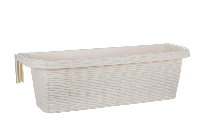 APOLLO EXPORTS INTERNATIONAL AP-30312 23.5" RAILING PLANTER, RATAN LOOK - WHITE - Like New