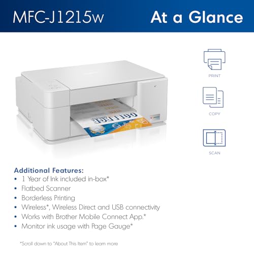 BROTHER MFC-J1215W WIRELESS MULTI-FUNCTION INKJET PRINTER NO INK - WHITE - Like New