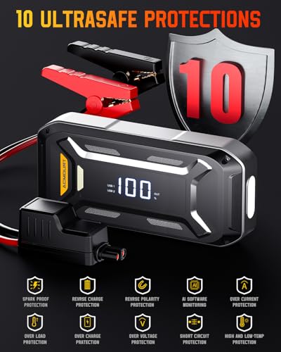 ACMOUNT CAR BATTERY JUMP STARTER PORTABLE 6000A 12V, LCD USB QUICK CHARGE BLACK - Like New