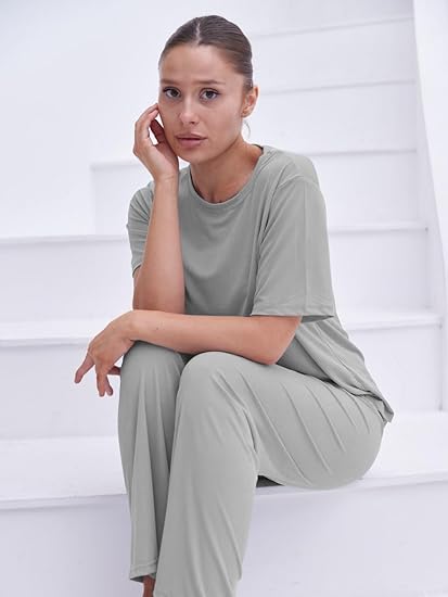 TALMONT WOMEN'S PAJAMA SET SHORT SLEEVE 2 PIECE OUTFITS LOUNGE SET - 3XL - GRAY - Brand New