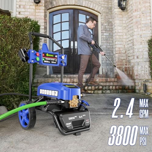 GREENER ELECTRIC PRESSURE WASHER, 3800 PSI 2.4 GPM, 5 NOZZLE SET - BLUE - Like New