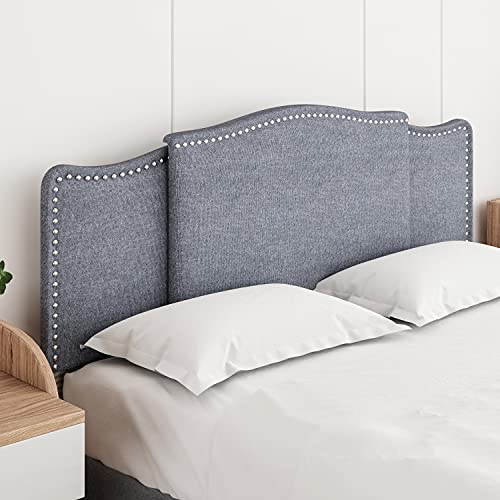 Linen Headboard, Upholstered Arched Headboard with Nailheads Trim Platform - Like New