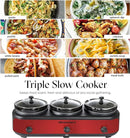 ELITE GOURMET Elite Platinum Maxi-Matic Triple Slow Cooker EWMST-325R - Red - Like New