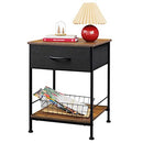 WLIVE Night Stand, Side Table with Fabric Storage Drawer - Black/Rustic Brown - Brand New