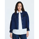 SCOOP WOMEN'S CROPPED OVERSIZED BUTTON-DOWN SHIRT - SIZE: WOMEN M - MEDIUM WASH - Brand New