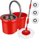 Spin Mop and Bucket with Wringer Set, 3 Microfiber Mop Heads, 61" Handle - Brand New