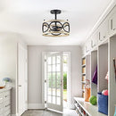9MMML 12.8“ FLUSH MOUNT CEILING LIGHT MODERN METAL CHANDELIER - BLACK/WOOD - Like New