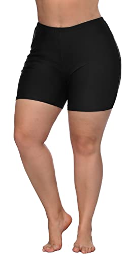 ATTRACO WOMEN'S SWIM SHORTS WITH POCKETS PLUS SIZE BOTTOMS BLACK SIZE 2XL - Brand New