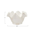 Creative Co-Op Stoneware Ruffled Hobnail Decorative Bowl, White Pearlized Glaze - Like New