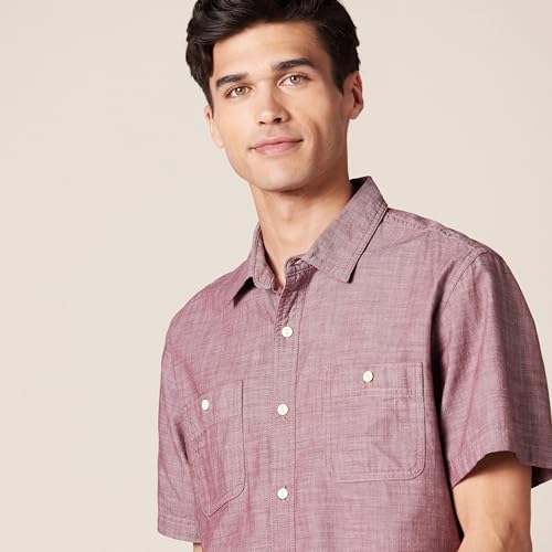 AMAZON ESSENTIALS MEN'S REGULAR-FIT, SHORT-SLEEVE BUTTON-DOWN, BURGUNDY, XXL - Brand New