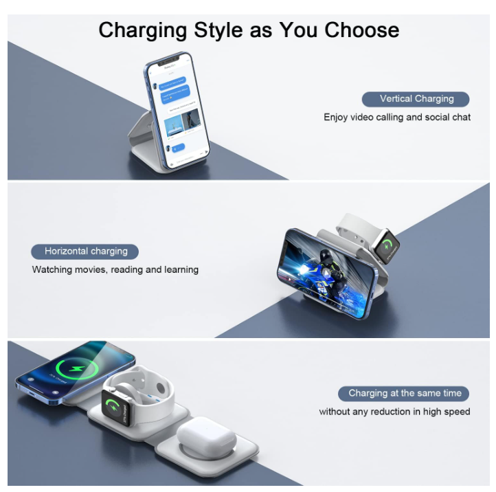 RTOPS W312 Magnetic Travel Wireless 3 in 1 Charging Station White Like New