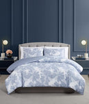 VINCE CAMUTO ORGANIC FLORAL 100% COTTON 3 PIECE FULL/QUEEN DUVET - BLUE - Brand New