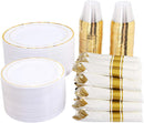 WELLIFE 350 Pieces Gold Plastic Plates - Disposable Silverware and Cups - Gold - Brand New