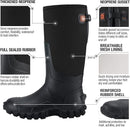 HISEA MEN'S RUBBER WATERPROOF DURABLE 6MM NEOPRENE RAIN BOOTS - SIZE: 11 - BLACK - Like New
