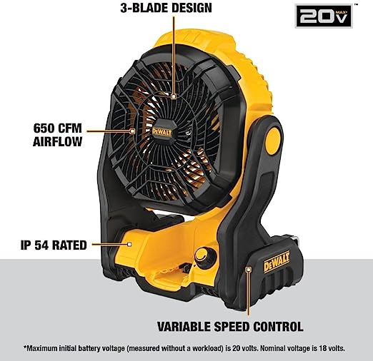DEWALT 20V MAX Lithium-Ion Cordless Portable Fan Tool Only DCE512B - Yellow Like New